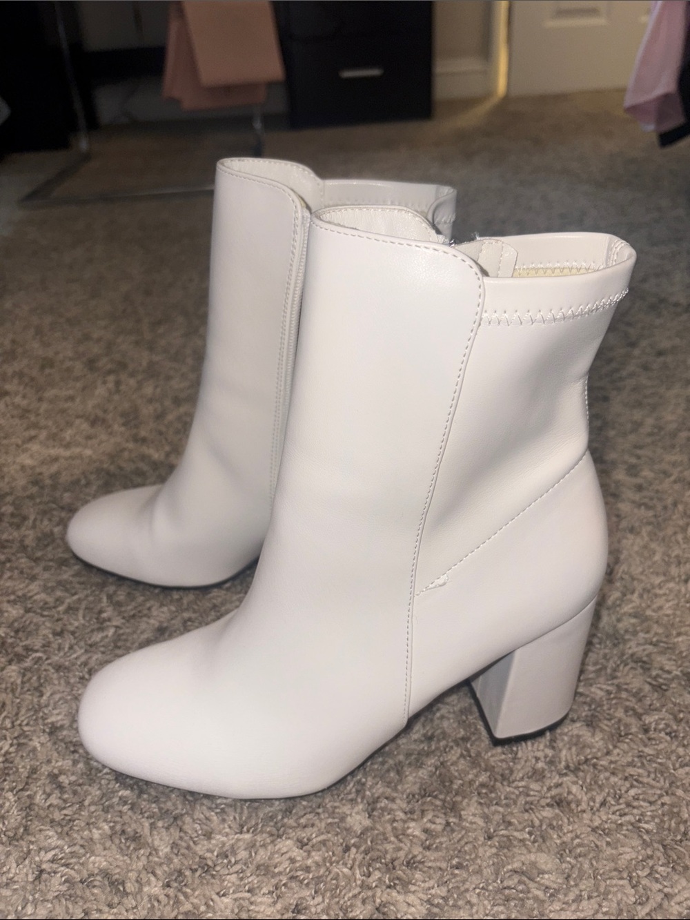 MIA White Chunky Heel Ankle Boots